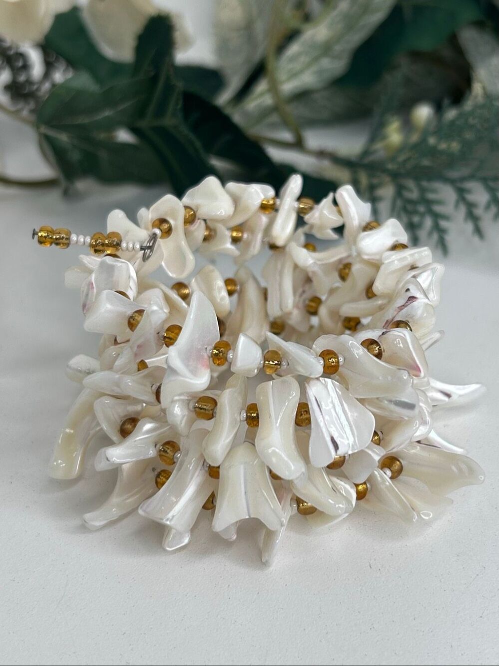 Vintage Wrap-around Bracelet Women's White Curved Mother of Pearl Shell